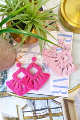 Hot Pink Ellie Fringe Drop Earrings